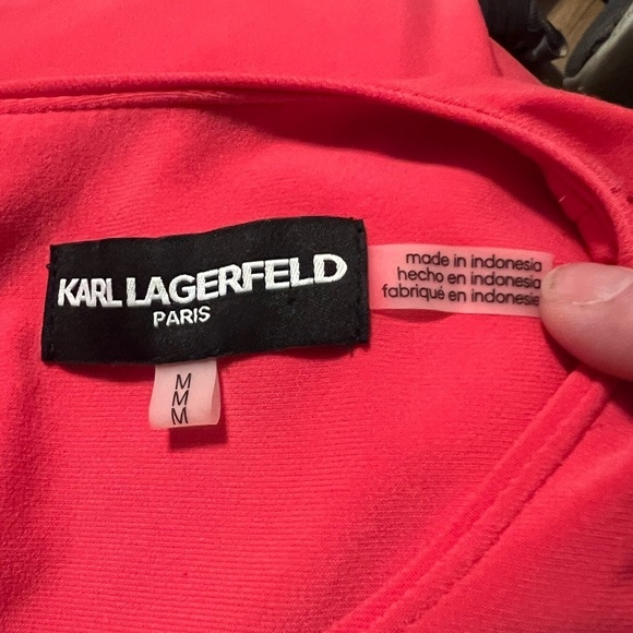 Karl Lagerfeld bright pink ruffle sleeve blouse with back pearl button closure - Picture 8 of 10